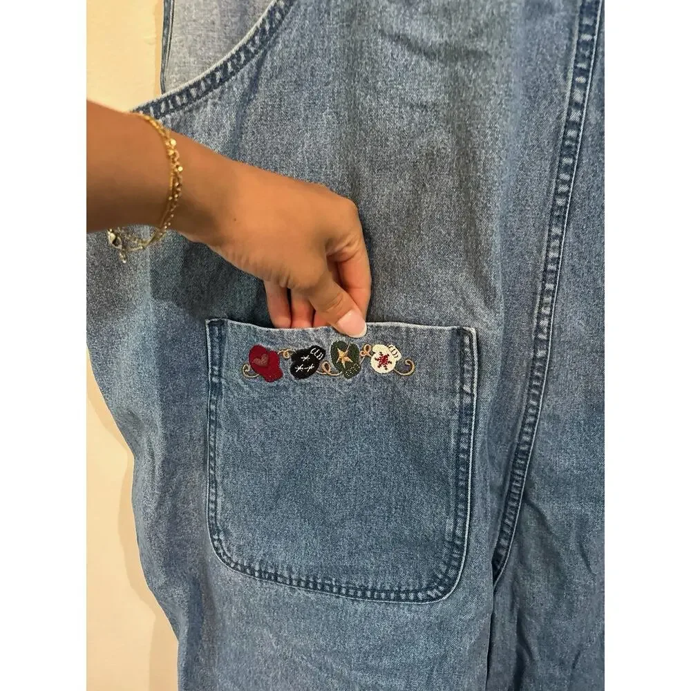 Vtg. C.J. Banks 24W Denim Overalls Women Embroidered Bear Cottagecore Blue Jean